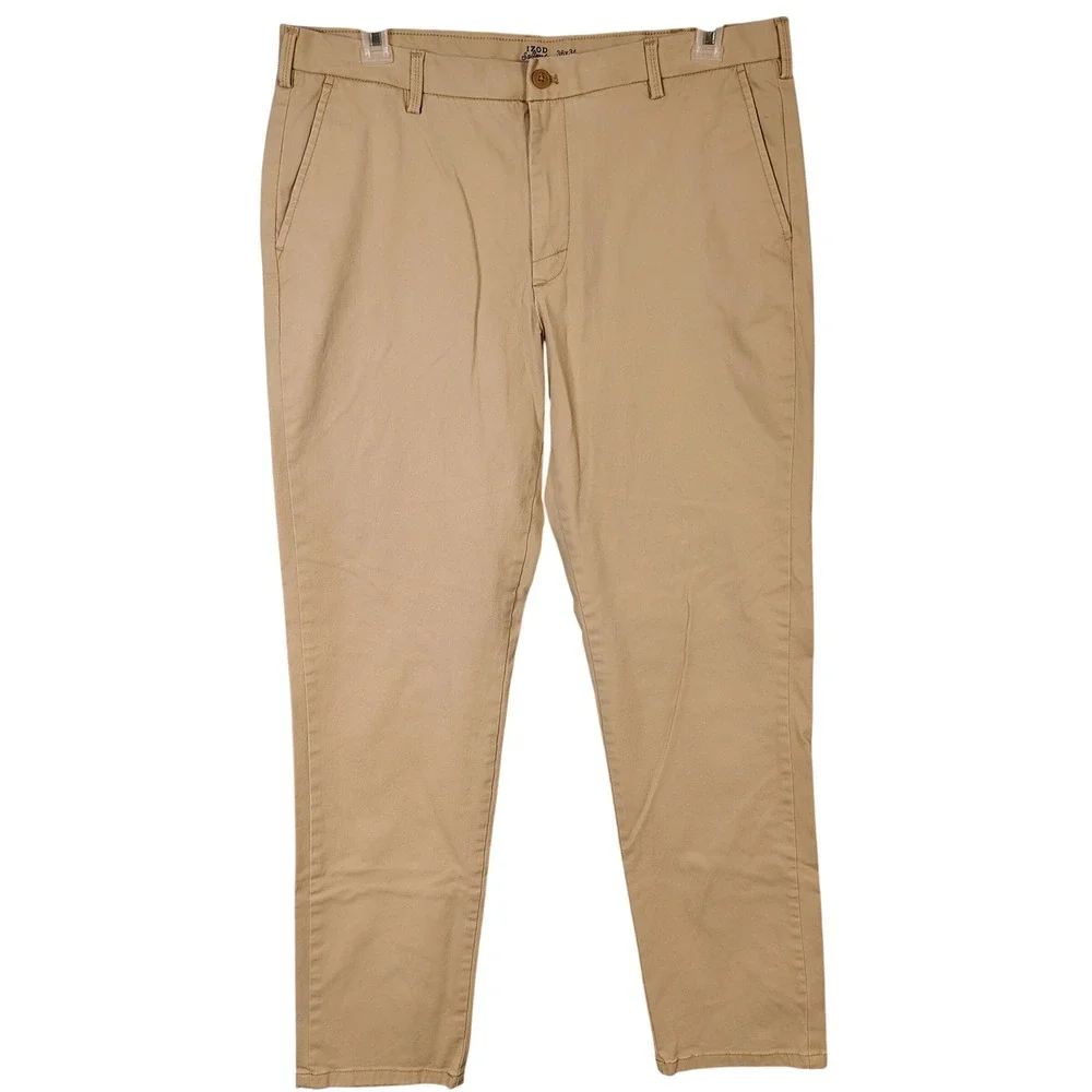 IZOD Saltwater Slim Fit Stretch Chino Pants Mens 36x34 Khaki Tan Cotton Blend